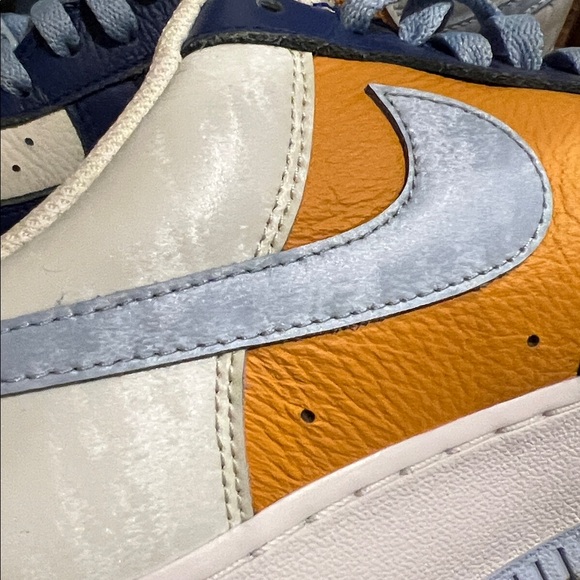 Men’s Custom Air Force 1 Sneakers in Blue, Orange and White Size 8.5 - Picture 5 of 8